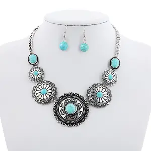 Rncient Roman Sunflower Linked Antique Turquoise Necklace Set