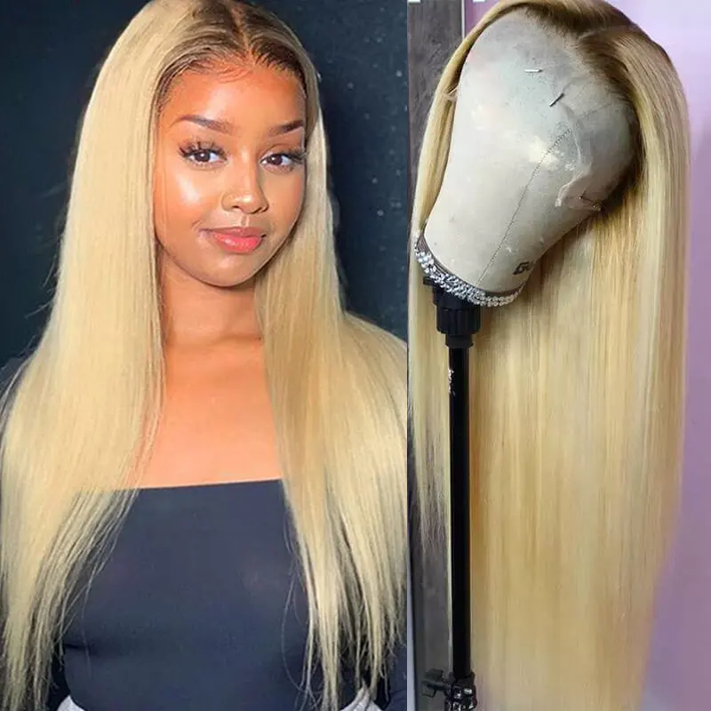 34 24 30 inch 1B 613 blonde bone Straight lace front 100% virgin Brazilian human hair ombre color hd lace frontal wigs for sale