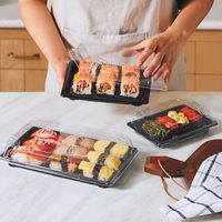 Plateaux à sushi noirs jetables avec couvercle transparent Boîtes d'emballage de sushi moyennes pour emporter des conteneurs de sushi de restauration rapide