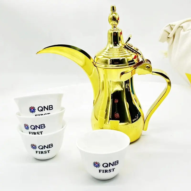 Golden/argento tradizionale 12OZ acciaio inox tè e caffettiera Dallah con tazza Dallah Set caffettiera arabica per i regali di Ramadan