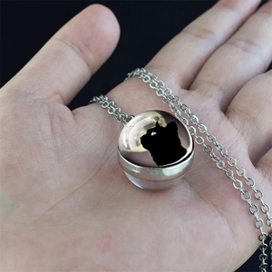 Joyería de Halloween que brilla en la oscuridad: collar con colgante de bola de cristal de gato negro en la Luna, regalo místico para mujer - Product Image 4