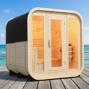 Cabine de sauna extérieure moderne en bois massif de pin blanc, sauna de jardin avec chauffage - Product Image 1