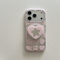 Coque de téléphone magnétique ZL120 rose et bleue en forme de cœur pour iPhone 17/16 Pro, étui support dessin animé pour iPhone 15/14 couleur unie