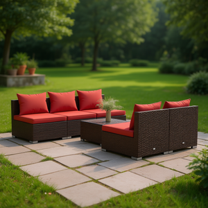 Grand ensemble de salon de jardin modulaire en rotin PE brun, mobilier d'extérieur haut de gamme - Product Image 2