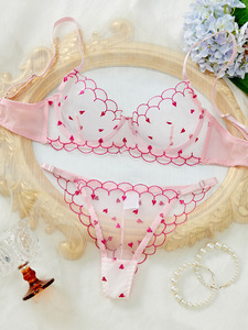 Ensemble de lingerie sexy Brian sur mesure, style européen et américain, léger, respirant, en maille brodée en forme de cœur - Product Image 1