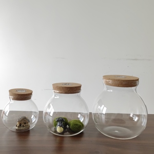 Mini <span class=keywords><strong>Terrario</strong></span> Paesaggistico <span class=keywords><strong>in</strong></span> <span class=keywords><strong>Vetro</strong></span> con Tappo <span class=keywords><strong>in</strong></span> Legno e Luce a Led per Arredamento, Vaso Sferoidale da Tavolo per Muschio Naturale - Product Image 1
