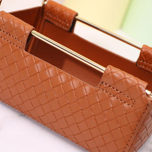 <b>Leather</b> Storage Box 2 Square Desktop Organizer Dark Brown <b>Woven</b> Pattern 2L Capacity Makeup <b>Bag</b> Stationery Holder - Product Image 2