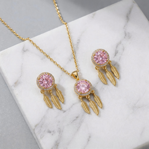 Juego de Joyería Atrapasueños Chapado en Oro Rosa con Circonitas y Cadena de Acero Inoxidable - Product Image 3