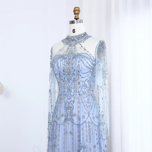 Jancember LSZ587 Robe de soirée élégante bleue arabe perlée pour femme 2024 - Product Image 6