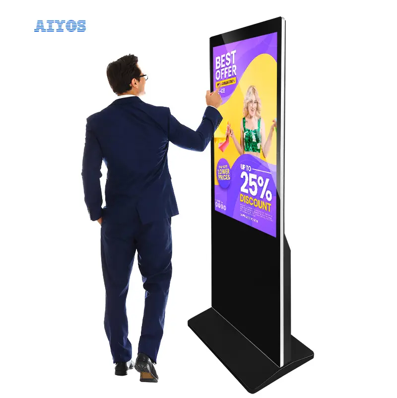 Computador, aiyos oem 32 "-65" piso vertical interativo sinal digital totem tela de toque lcd display de propaganda digital