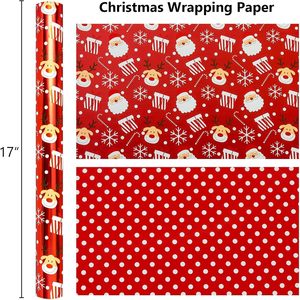 Burymento Christmas <b>Wrapping</b> <b>Paper</b> 17 In X 32.8 Ft Reversible Red Dot Reindeer Santa Design Gift Wrap - Product Image 5