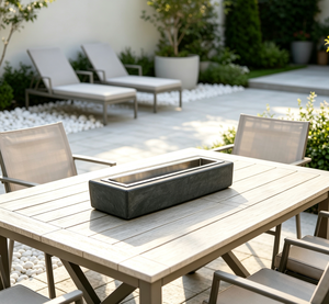 Bruciatore a <span class=keywords><strong>bioetanolo</strong></span> da tavolo allungato in cemento opaco con bruciatore in acciaio spazzolato <span class=keywords><strong>per</strong></span> patio, giardino e decorazione ambientale interna - Product Image 4