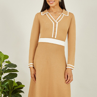 Robes pull-over en tricot élastique A-line pour femmes Robe élégante en tricot à col contrasté pour femmes