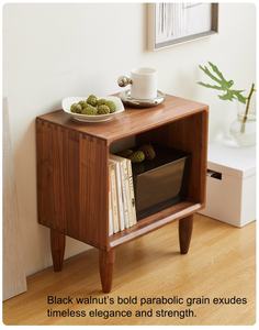 Table de chevet flottante en bois de chêne massif avec étagère ouverte, table de chevet minimaliste moderne avec pieds effilés pour chambre à coucher - Product Image 1