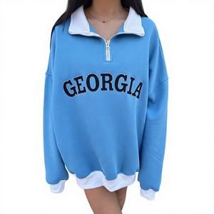 Precio al por mayor: Sudaderas de punto personalizadas para mujer, de invierno, bicolor, con media cremallera, cuello simulado, efecto tie-dye, logo frontal, de secado rápido y transpirables. - Product Image 1