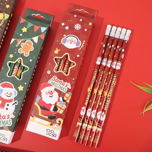 Crayon en bois rond Bonvada HB de 7 pouces avec mine noire et gomme à effacer à thème de Noël, crayons de Noël - Product Image 4