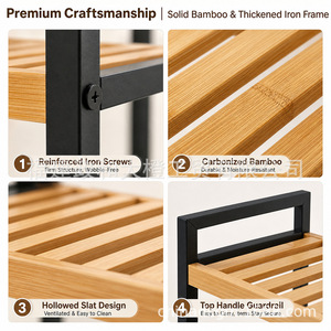 Solid Wood Multi Layer Storage <b>Rack</b> 40x30x109.5cm Carbon Steel Frame Bathroom Home Use Standing Type Neatening <b>Shelf</b> - Product Image 5