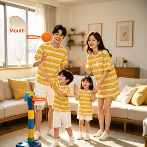 T-shirt Vestito Casual a Righe in Cotone Stile Coreano per Mamma e Figlio, Modello Largo a Contrasto per Neonati e Bambini - Product Image 1
