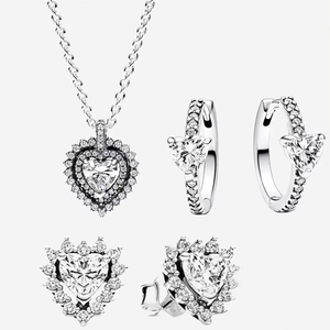 Trái Tim Lấp Lánh Thiết Lập 925 Sterling Bạc Bông Tai Nhẫn Vòng Cổ Vòng Đeo Tay Đầy Màu Sắc <span class=keywords><strong>Zircon</strong></span> Bow Tie Phù Hợp Với Phụ Nữ Ban Đầu Đồ Trang Sức Quà Tặng - Product Image 5