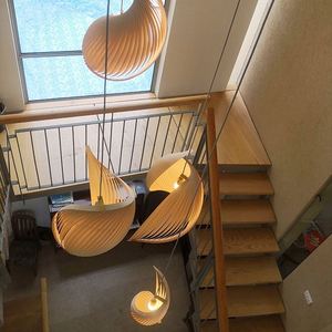 Lampada a Sospensione Moderna in <span class=keywords><strong>Legno</strong></span>, <span class=keywords><strong>Lampadario</strong></span> per Scale a Chiocciola in Stile Giapponese con Logo/Pattern Stampato in 3D - Product Image 2