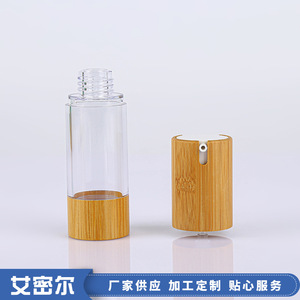 Botella cosmética transparente con tapa de bambú Amr y cabezal dosificador para set de envases de tónico - Product Image 4