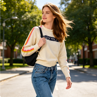 Pull en tricot personnalisé pour femme, col rond, rayures colorées, en laine/acrylique, décontracté, séchage rapide, respirant, OEM, vente en gros
