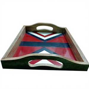 Plateau de service artisanal en bois Heritage Glow avec incrustations en os et résine, plateau rectangulaire artisanal pour un rangement élégant - Product Image 1
