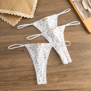 Nouvelle mode féminine : <span class=keywords><strong>String</strong></span> floral côtelé en coton de luxe, lingerie sexy taille basse, culotte G-<span class=keywords><strong>string</strong></span> de boutique, cadeau - Product Image 2