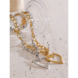 जिनयू 1697 18k गोल्ड प्लेटेड फैशन रोमांटिक आकर्षक गहने न्यूनतम स्टेनलेस स्टील दिल प्यार ड्रॉप हार - Product Image 2