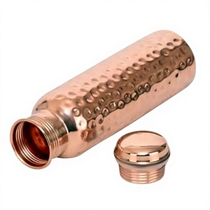 Handcrafted Copper Water <b>Bottle</b> With Hammered Texture And Beaded Design Portable <b>Flask</b> For Travel - Product Image 1