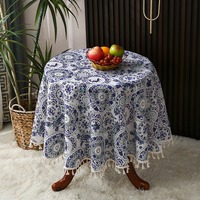 Nappe ronde à pompons de style occidental, personnalisable, imprimée, vente en gros, décorations de mariage modernes et élégantes, réutilisable pour la maison