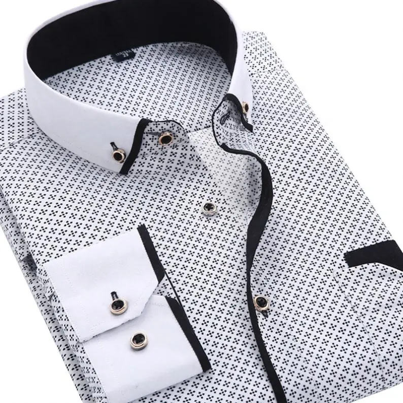 2020 Men Fashion Casual Long Sleeved Printed shirt Slim Fit Male Social Business Dress Shirt Brand Men Clothing custom