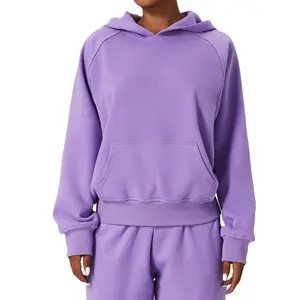 Custom LOGO tracksuit Casual warm wool hoodie sets loose pullover long sleeve hooded sports wear for women