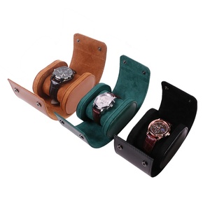 Custom Logo Luxury Watch Bag Black Brown Green PU Leather Watch Storage Case Travel Suede Watch <strong>Roll</strong> Packaging <strong>Box</strong> - Product Image 2