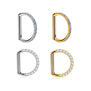 Anneau de nez en titane Gaby G23, bijoux, boucle d'oreille Daith, anneau de cartilage, <span class=keywords><strong>tragus</strong></span>, anneaux en forme de D, anneaux segmentés à charnière avec CZ transparent - Product Image 1