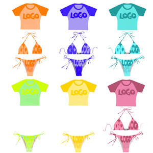 Maillot de <span class=keywords><strong>bain</strong></span> pour femme avec logo personnalisé, ensemble 3 pièces sexy pour le fitness, micro mini bikini, t-<span class=keywords><strong>shirt</strong></span> baby <span class=keywords><strong>tee</strong></span>, ensemble de maillots de <span class=keywords><strong>bain</strong></span> de luxe 2026 - Product Image 1