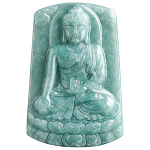 Pendentif Bouddhiste Guanyin en Tungstène, Jadeite Naturelle de Grade A, Bleu Eau, avec les Huit Grands Dieux Gardiens et les Douze Signes du Zodiaque Chinois - Product Image 5