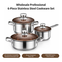 Ensemble de 6 casseroles en acier inoxydable à fond triple couche pour induction, idéal pour la vente en gros et l'approvisionnement direct usine