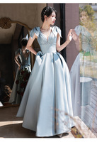Robe de Soirée Anniversaire Bal Longueur Ras du Sol en Satin Perlé à Volants, Coupe Empire Élégante, Sans Manches et Grande Taille, Personnalisée pour Femme