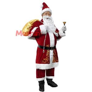Costume de Père Noël pour homme adulte, ensemble en velours rouge, haut et pantalon, tenue de cosplay de luxe, taille plus, en stock, vente en gros - Product Image 6