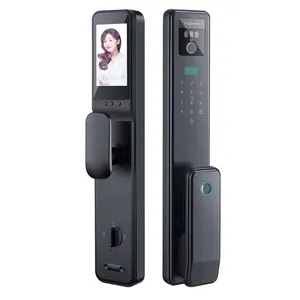 Video Intercom Remote Monitoring Keyless Electronic Digital 3D Face Recognition Smart Door Lock Handle Fingerprint With Camera