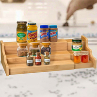 Moderno y Sostenible Estante de Especias de Madera Tipo Soporte, Organizador Rectangular para Gabinete de Cocina, Exhibidor Expandible de Bambú de Tres Niveles
