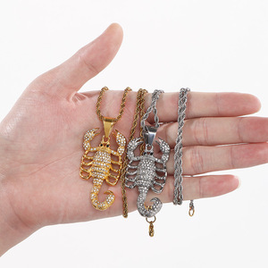 Collares de Moda de Acero Inoxidable con Colgante de Escorpión <span class=keywords><strong>CZ</strong></span> Iced Out Estilo Hip Hop Punk para Hombre al por Mayor - Product Image 1