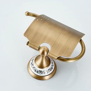 Accessoires de salle de bain en bronze antique : support pour sèche-cheveux, étagère porte-manteau et serviettes, barre de douche, porte-savon, brosse WC - Product Image 3