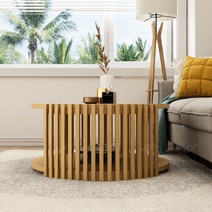 Nouvelle série <span class=keywords><strong>Luka</strong></span> Table basse ronde en bois massif de Style moderne pour la maison meubles de salon loisirs étagère d'extrémité centrale - Product Image 4