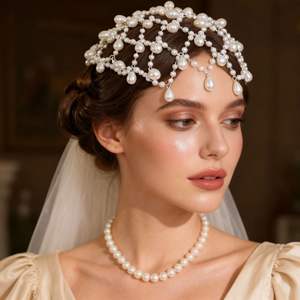 Tocado de Malla Hueca <span class=keywords><strong>con</strong></span> Colgante, Diadema de Perlas para Mujer, Accesorio para el Cabello de Moda Bohemia Vintage - Product Image 1