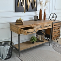 Console de rangement rustique de style ferme américaine, avec plateau en bois massif et pieds en métal, 48,03 po, pour salon et entrée
