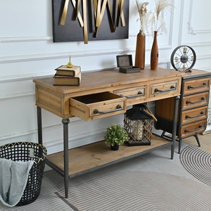 Mesa Consola Rectangular de Estilo Industrial Americano Rústico con Tapa de Madera y Patas Metálicas de 48.03 Pulgadas para Sala de Estar - Product Image 3