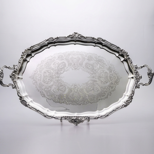 Elegant Floral Pattern Polished Metal Serving <b>Tray</b> <b>Large</b> Size Residential Use Dishwasher Safe For Restaurant Wedding Events - Product Image 1