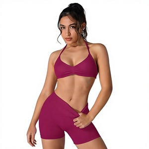 Deneze Sports Summer Women's Solid Breathable Halter Neck Spandex Seamless <b>T</b>-<b>shirt</b> Shorts Outdoor Running Training <b>Yoga</b> - Product Image 6
